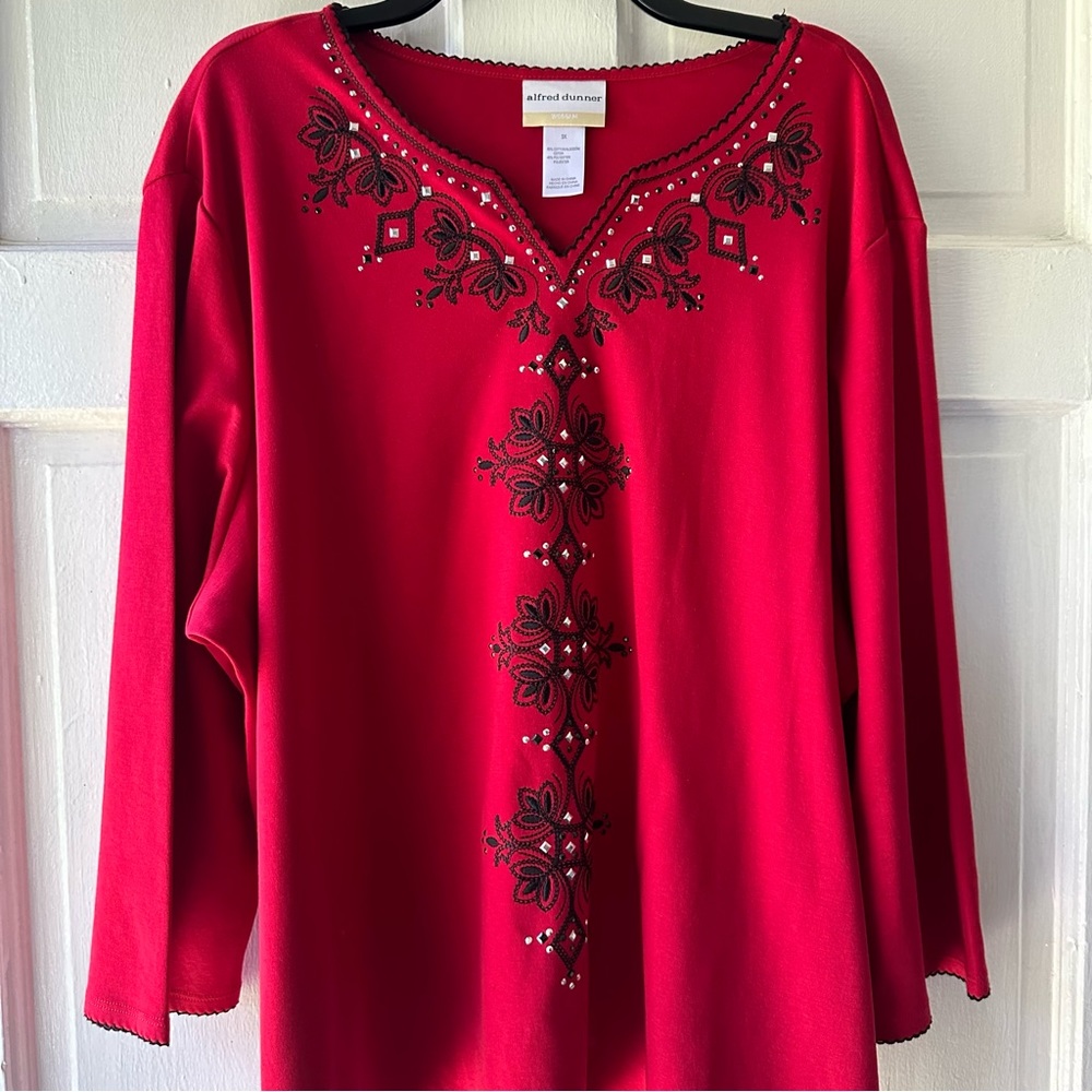 Alfred Dunner Red Rhinestone Blouse - Picture 3 of 5